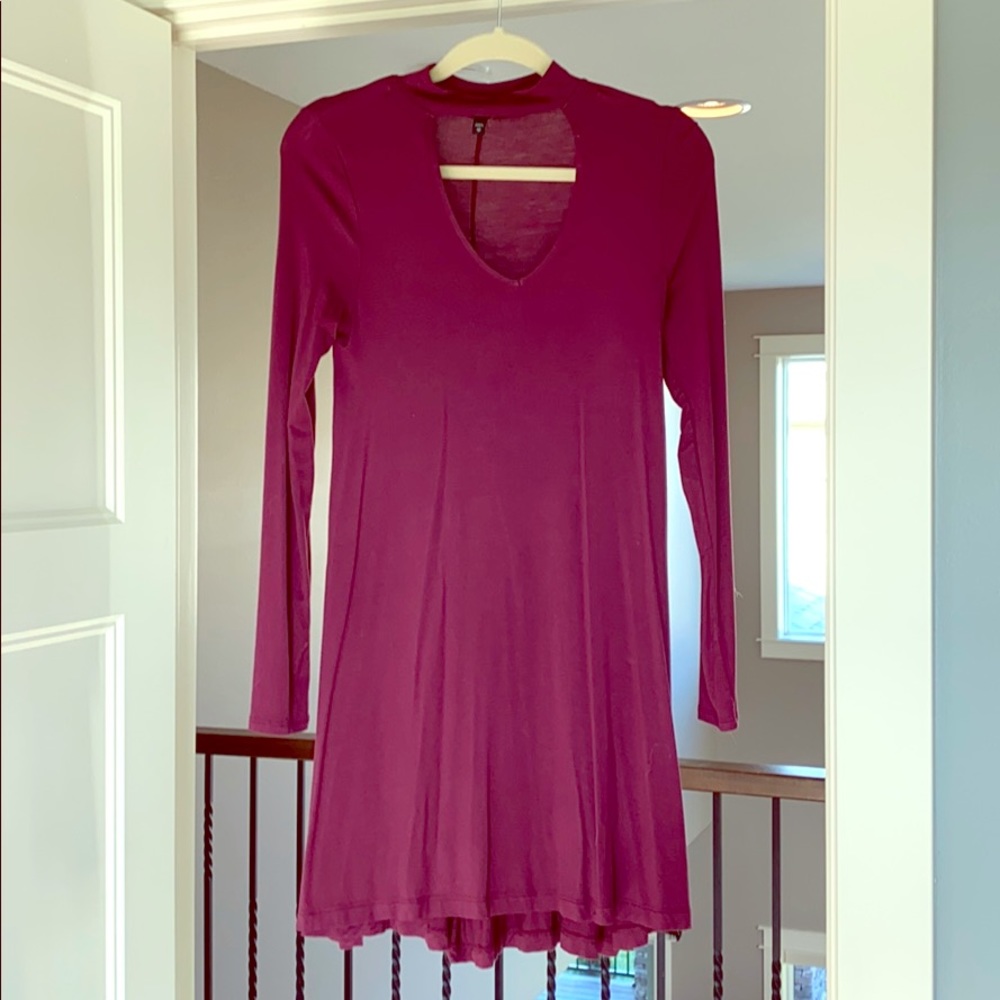 Express Maroon Long Sleeve Dress